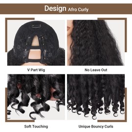 PREMPO Afro Wig V Part Kinky Curly Wigs for Black Women, 180% Density Wear and Go Glueless Wig with Unique Bouncy Curls in the End, Synthetic No Leave out Clip in, 24 In Black-2