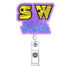 Social Worker Badge Reel Retractable for Nurse Coworker Badge Holder CNA RN Doctor Healthcare MA Student Medical Assistant Hospital Badge Clip ID Card Fun Nurse Accessories for Work