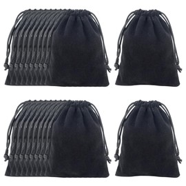 Honbay 3x4 inches Small Velvet Drawstring Pouches Black Velvet Cloth Bags Jewelry Bags Gift Wrapping Bags for Small Jewelry Bracelet Headphones Keychains Beads Watches (20)