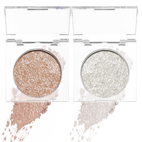 Glitter Eyeshadow Palette, Shimmer Eye Glitter Makeup, Silver Gold Brown
