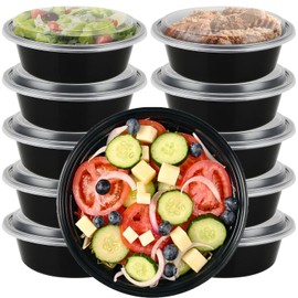 Round Plastic Meal Prep Containers, BPA Free Food Containers Reusable with Airtight Lids - Ideal Stackable Salad Bowls - Microwavable, Freezer and Dishwasher Safe (10 Pack, 24 oz)