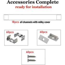 StarlandLed 18 Pack 2m/6.6ft LED Aluminum Channel 16mm Wide Aluminum Profile Track with Diffusers and Mounting Accessories for up to 16mm LED Strip