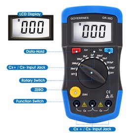 Capacitor Tester GR-36D Multi Testers Professional Handheld Capacity Tester 0.1pF to 20000uF with LCD Display, Data Hold, Backlight Function