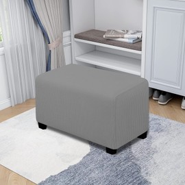 Easy-Going Stretch Ottoman Cover Folding Storage Stool Furniture Protector Soft Rectangle slipcover with Elastic Bottom(Ottoman Small,Light Gray)