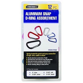 12 Pack Colored Anodized Aluminum Snap D-ring Set Sizes: 2 In, 2-3/8 In, 2-3/4 In, 3-1/8 In.