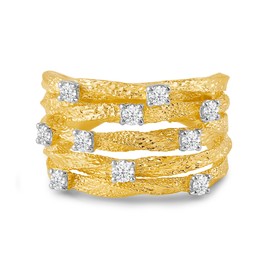 Jewelili Yellow Gold Plated Sterling Silver 1/2 Cttw Round Lab Grown Diamond Statement Ring Size 7 (I Color, I2 Clarity), Yellow Gold Plated Sterling Silver, Created Diamond