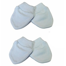 Newborn 2 Pairs of Scratch Mitts/Mittens - 100% Cotton Baby Blue