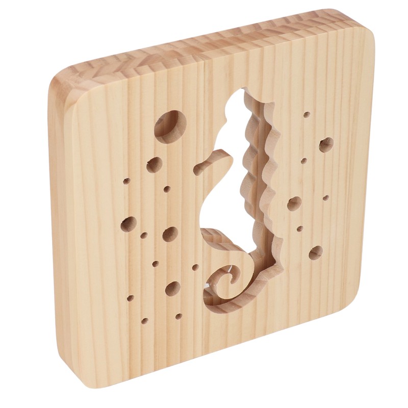 Wooden 3D LED Light Hollow Seahorse Pattern USB Power Supply