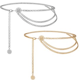 Women's Chain Belts Pack of 2, Precious Metal, No Gemstone