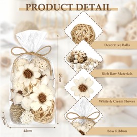 Riceshoot 2 Pack Decorative Balls Potpourri Bowl Filler Decor Natural Vase Bowl Filler Assorted Spherical Rattan Twigs Wicker Balls Cotton for Home Decor Filler Centerpiece(White)