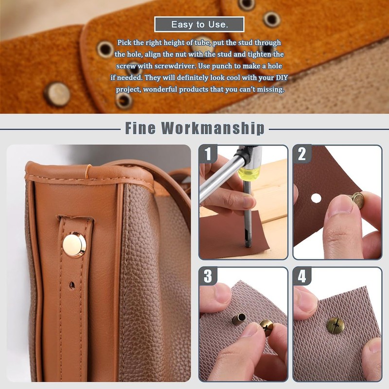 TA-VIGOR 10 Sets Chicago Screws, 75mm Chicago Button Binding Flat