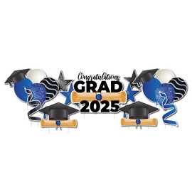 VictoryStore 2025 Graduation Party Yard Signs with Stakes, Congratulation Grad Lawn Sign Set of 11 Pieces, American Made Waterproof Plastic Outdoor Graduation Decorations (Blue)