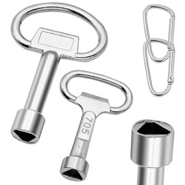 SVOCK 2Pcs Silver Metal Triangle Key, 9mm and 8mm Triangle Key for Meter Box Triangular Utility Socket Panel Keys, Triangle Socket Spanner Key with 2 Spring Hooks, Triangle Universal Key for Gas Meter