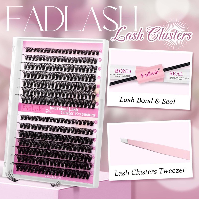 FADLASH DIY Eyelash Extension Kit, 240Pcs Lash Clusters with Lash