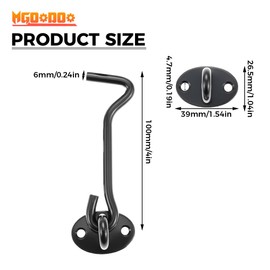Hook and Eye Latch Black Cabin Hook and Eye 2Pcs Stainless Steel Door Hook Latch Heavy Duty Cabinet Latches for Door Gate Window Closet Shed 4 Inch-100mm