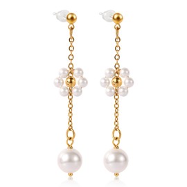 1 Pair Pearl Drop Earrings for Women, Alloy Gold Daisy Pearl Earrings Trendy Simple Statement Dangle Earrings Jewelry Accessories for Wedding Bridal Birthday Gift Prom Jewelry