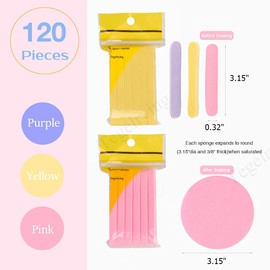 Esponja facial comprimida, 120 piezas profesionales de eliminación de maquillaje redondo de lavado facial esponjas PVA Spa almohadillas exfoliantes de limpieza para mujeres, amarillo, rosa, morado