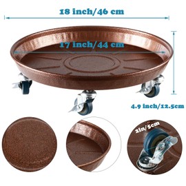 3 Packs 18” Metal Plant Caddy with Wheels Extra-large Rolling Plant Stand Heavy-duty Iron Plant Dolly Casters for Indoor Outdoor Flower Pot Mover Roller Coasters, Dark coffee