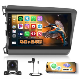 4G+64G Car Radio Stereo for Honda Civic 2012 2013 2014 2015with Wireless Carplay Android Auto DSP, Android 13, 9 inch 1280 * 720 Touch Screen Bluetooth 5.0 Car Radio GPS WiFi Backup Camera