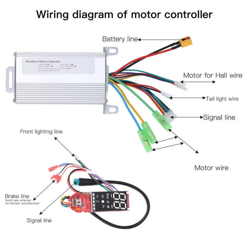 36V 350W Electric Scooter Controller Dashboard Panel Brake Lever Kit
