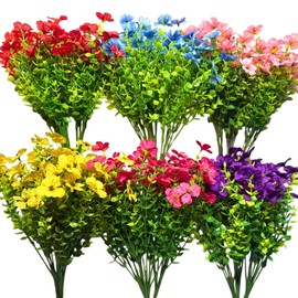 Ticacooler Artificial Hanging Flowers for Outdoors, 18 Bundles, UV Resistant, Waterproof, Realistic Silk Faux Plants, Mixed Color, Indoor Outdoor Decor for Garden, Porch, Patio, Planters