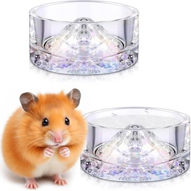 2 Pcs Hamster Water Bowls Glass Hamster Food Bowls Mountain Style Drinking Bowls Anti Turning for Dwarf Syrian Hamsters Guinea Pig Gerbils Mice Hedgehog Rats Chinchilla-Sized Small Pets (Rainbow)