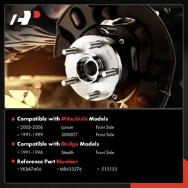 A-Premium 2 x Front Wheel Bearing and Hub Assembly with 5-Lug Compatible with Dodge Stealth 1991-1996, Mitsubishi 3000GT 1991-1999, Lancer 2003-2006, AWD Only