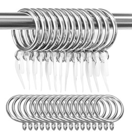 Zefphxs 80 Pack Metal Curtain Rings with Plastic Hooks, 32mm Large Curtain Pole Rings for Shower Curtains Rods and Drapery - Silver