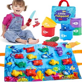 IEYGFAA Juguete de Pesca Montessori para Niños, Juguetes de Conteo de Pesca de Tela de 22 Piezas, con Vasos Apilables, Conteo de números, clasificación de Colores, Regalos Cumpleaños, Pascua de Niños