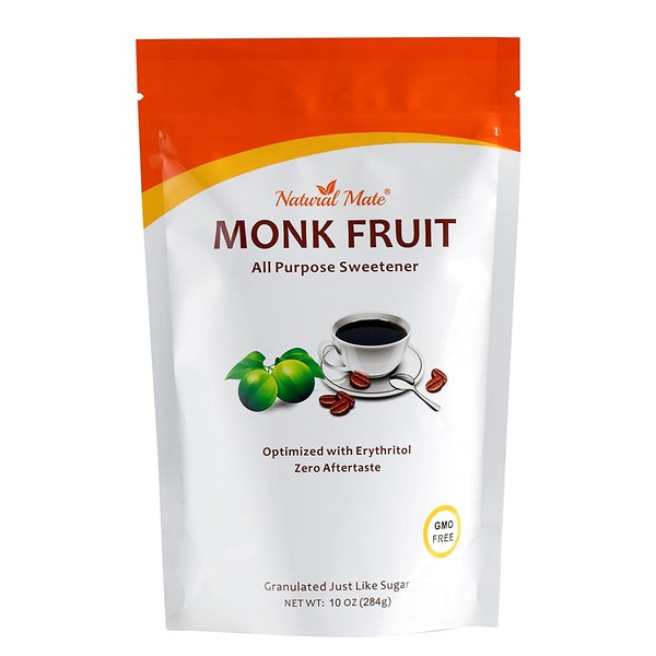Natural Mate Monkfruit Sweetener with Erythritol (10oz) 1Pack - All Purpose Granular Natural Sugar Substitute - 1:2 Sugar Replacement, Non-GMO, Zero Calories