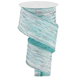 Wired Ribbon - Blue White Glitter Metallic Streaks, ce Blue, White & Silver -2.5 x 100ft