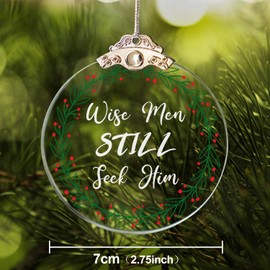 Wise Men Still Seek Him Christmas Crystal Ornament, Christian Christmas Tree Hanging Ornaments, 2.75" Round Crystal Glass Ornament Keepsake