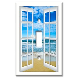 Art Plates - OVERSIZED Switch Plate - OVER SIZE Decorative Metal Wall Plate - 1 Gang Toggle - Vacation Beach - Ocean View Window - (Made in USA)