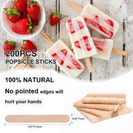 400 Pcs Popsicle Sticks and Clear Self-Adhesive Cellophane Bags Set, 200 4.5'' Standard Sized Popsicle Sticks, 200 5.9'' x 3.9'' Self-Sealing Cello Bags for Summer Party, Popsicles Molds Accessories