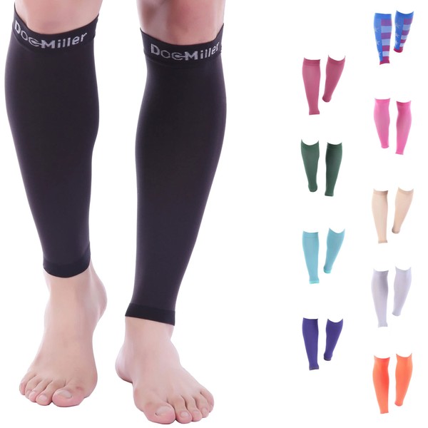 Doc Miller Calf Compression Sleeve Men and Women - 20-30mmHg Shin Splint Compression Sleeve Recover Varicose Veins, Calf and Pain Relief - 1 Pair Calf Sleeves Black Color - XXX-Large Wide Ankle Size
