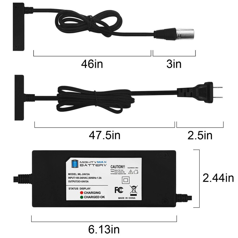 Mighty Max Battery 24V 3Amp Merits (P320/P3201/P32011/P32012) Scooter Battery Charger