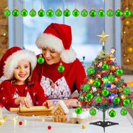 24 Count Mini Green Ornaments for Mini Christmas Tree, Small Shatterproof Christmas Tree Ornaments Balls Party Decorations, 1.2 Inch