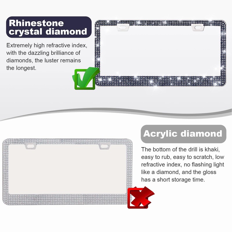 QUANQIUFEI 2 Pack Bling License Plate Frames for Women, Sparkly