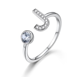KeyStyle Adjustable Rings With Initial J For Women, Silver Name Jewelry Gifts for Valentine's Day with Letter For Mother Daughter