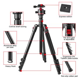 71 inch Professional Camera Tripod, Ball Head Compact Aluminum Lightweight Travel DSLR/SLR Tripod & Monopod with Carry Bag Compatible with Canon Nikon Binoculars Laser Telescope