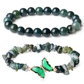 GUJOXILA Women's Healing Stone Bracelet, Gemstones Bracelets for Women, Splinter Bracelets, Elastic Bracelets, Lucky Charm, Gift for Women, Pack of 2