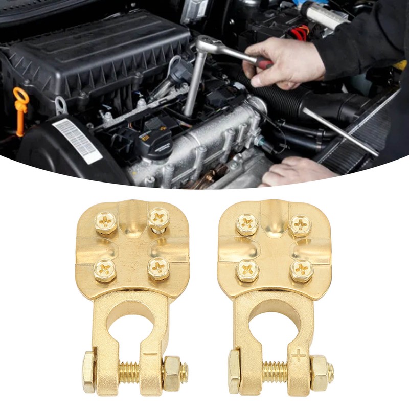 2Pcs Brass Battery Terminal Connector Car Top Post Clamp Set