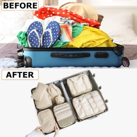 BillyBath 8-Piece Suitcase Organiser Set for Travel, Packing Cubes, Bags for Clothes, Cosmetics, Beige