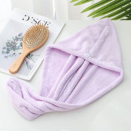 2 Pack Microfiber Hair Towel Wrap AUMA Super Absorbent Twist Turban for Women Fast Drying Hair Caps with Buttons for Drying Curly, Long & Thick Hair Anti Frizz (Light Purple)…