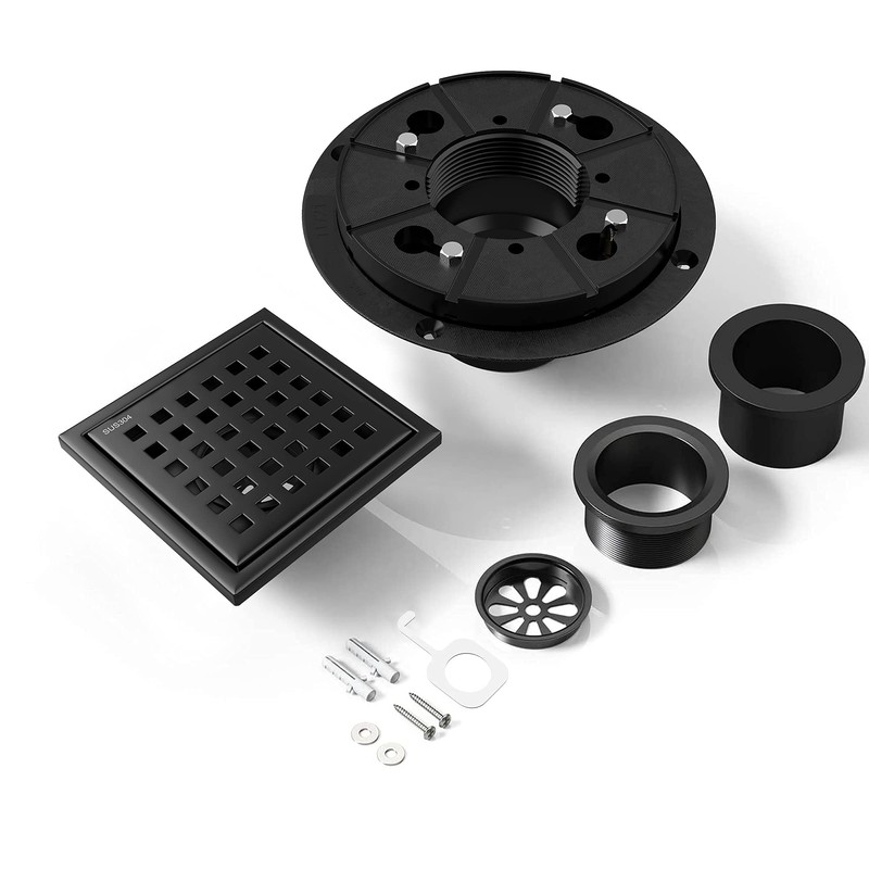 ZEKOO Square Shower Drain with Flange CUPC Certified-4 Inch Matte