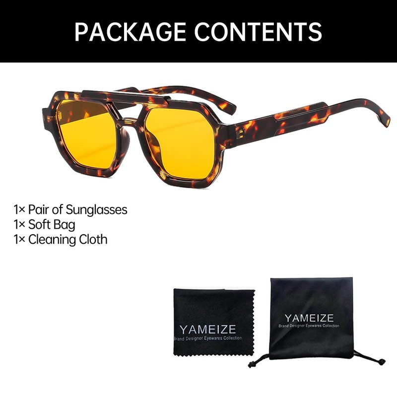 YAMEIZE Retro Square Double Bridge Sunglasses for Women Men Vintage