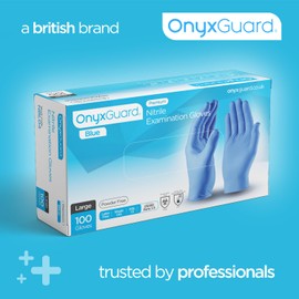 OnyxGuard Blue Premium Medical Nitrile Examination Gloves - Box of 100 Disposable, Powder-Free, Latex-Free, Multi-Purpose, Single-Use, Medical Use, Dentist Gloves. (Small)