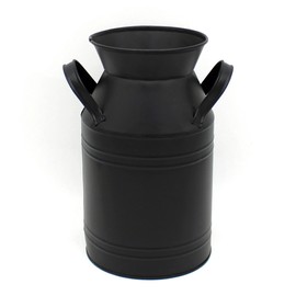 CVHOMEDECO. Farmhouse Galvanized Metal Milk Can, Old Rustic Primitives Jug Vase for Home and Garden Décor. Black