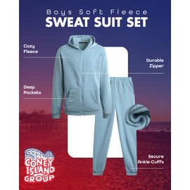 Coney Island Boys Sweat Suit Set - 2 Piece Soft Fleece Zip Up Hoodies and Athletic Jogger Sweatpants for Boys (Sizes: 5-16), Size 8, Chalk Blue