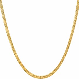 LIFETIME JEWELRY Crushed Herringbone Chain Necklaces for Women and Men 24k Gold Plated (18 inches, 2.5mm, Gold)